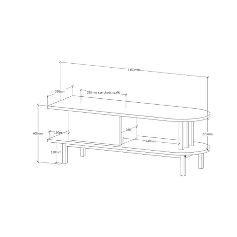SZ-MINIDES1- owalna szafka rtv, telewizyjna. Nowoczesna forma w wielu kolorach i drewnopodobnych dekorach, drewniana konstrukcja