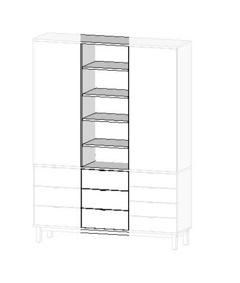 Szeroka szafa na wymiar z szufladami lub szafkami. Zaprojektuj pojemną SZ-MODEL2 (2.3): wyposażenie, rozmiar i kolor