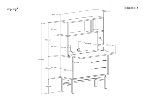 SEK-MODEL1 - sekretarzyk, zamykane biurko z szafką i szufladami.
