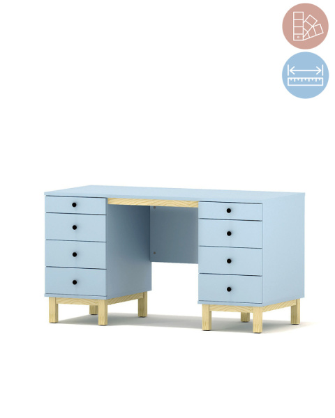 B-MODEL-1-błękitne biurko, surf blue, z 8 szufladami