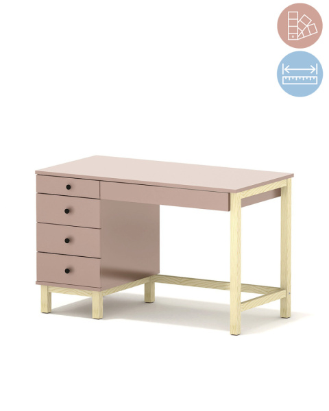B-MODEL-3 - rozowe biurko z pięcioma szufladami, native pink