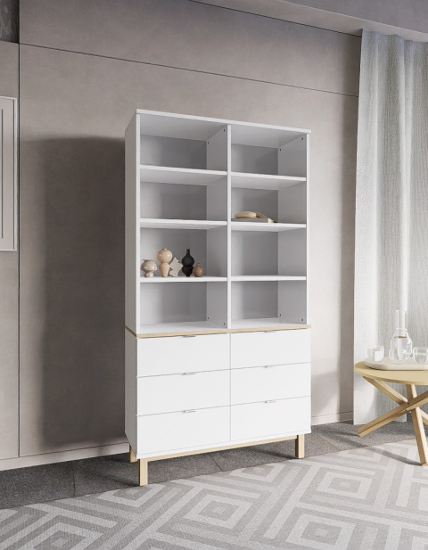 REG-MODEL4 (2.2) - Regał z szufladami i otwartymi półkami | Szerokość 60-120 cm | Na wymiar. Kolory i drewnopodobne dekory. REG-MODEL4 (2.2) - Regał z szufladami i otwartymi półkami | Szerokość 60-120 cm | Na wymiar. Kolory i drewnopodobne dekory.
