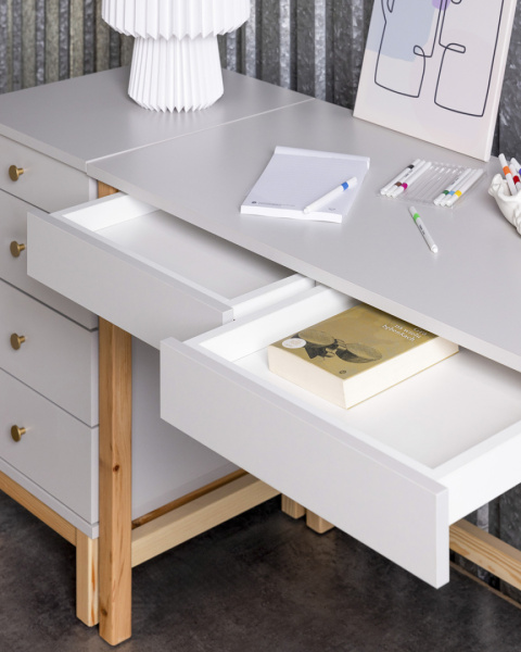 B+D-MODEL - zestaw: SZARE biurko z dostawką z szufladami 139x50