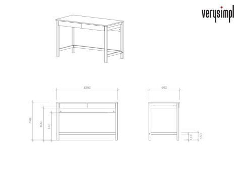 B-DES5 ŻÓŁTE biurko skandynawskie 120x60 z dwiema szufladami