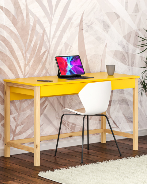 B-DES5 ŻÓŁTE biurko skandynawskie 120x60 z dwiema szufladami