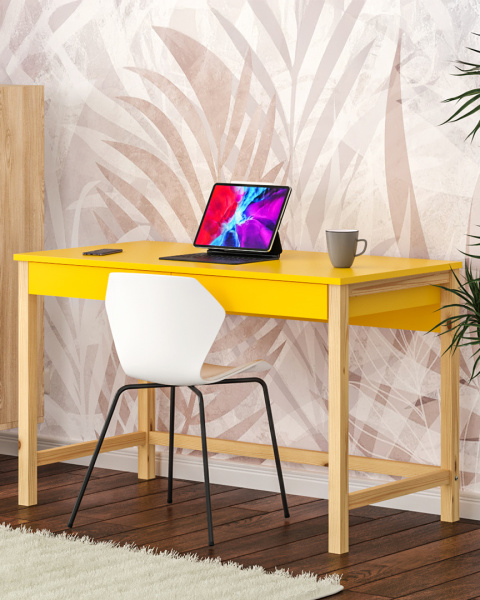 B-DES5 ŻÓŁTE biurko skandynawskie 120x60 z dwiema szufladami