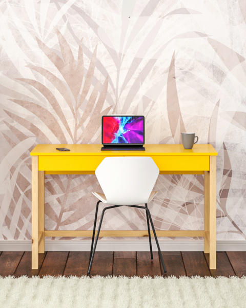 B-DES5 ŻÓŁTE biurko skandynawskie 120x60 z dwiema szufladami