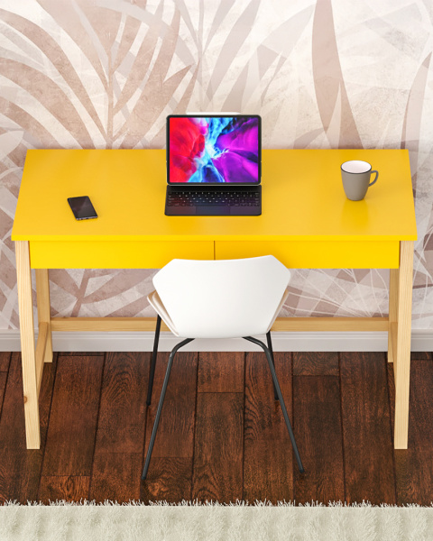 B-DES5 ŻÓŁTE biurko skandynawskie 120x60 z dwiema szufladami