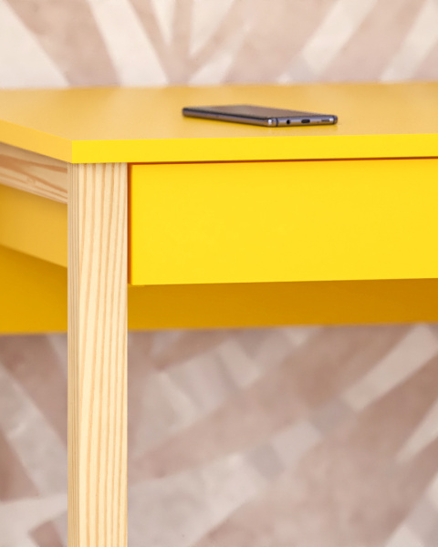 B-DES5 ŻÓŁTE biurko skandynawskie 120x60 z dwiema szufladami