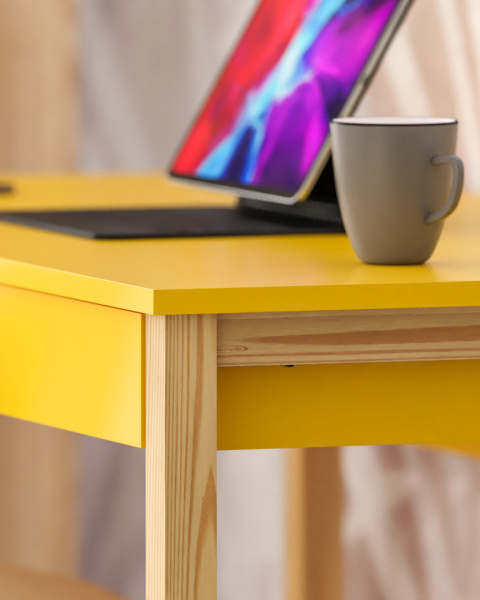 B-DES5 ŻÓŁTE biurko skandynawskie 120x60 z dwiema szufladami