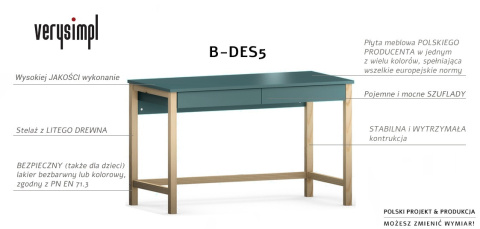B-DES5 BEŻOWE biurko skandynawskie 120x60 z dwiema szufladami