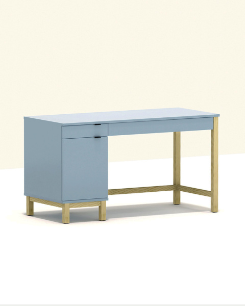 B-MODEL-3-biurko z dwiema szufladami i szafką, niebieskie, surf blue, błękitny