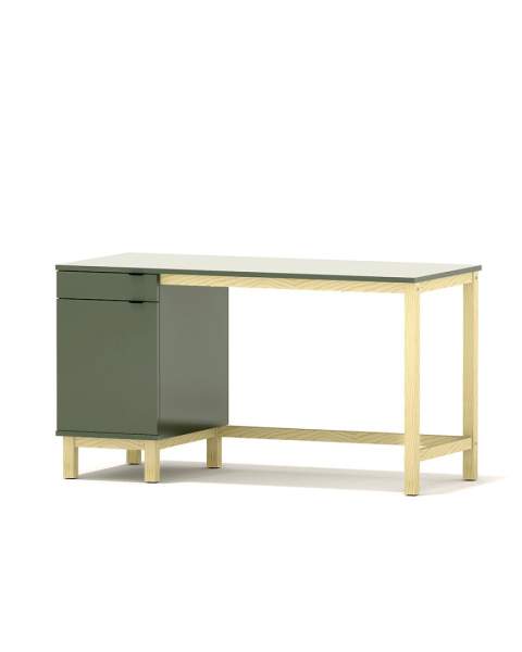 B-MODEL-4-biurko z boczną szufladą i szafką, zielone, smoke green