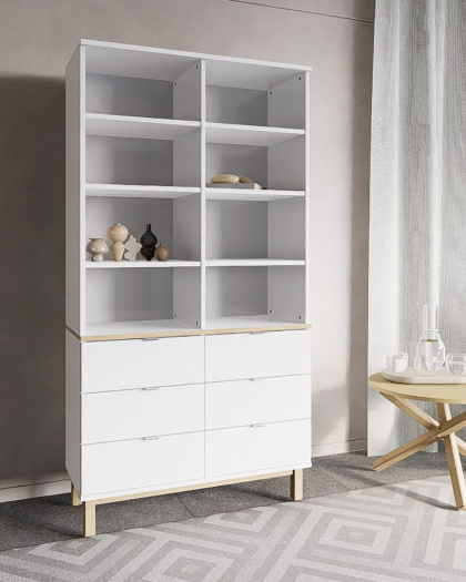 REG-MODEL-4 (2.2) - Regał z szufladami i otwartymi półkami | Szerokość 60-120 cm | Na wymiar. Kolory i drewnopodobne dekory.
