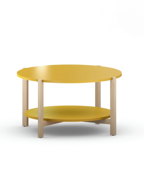 STK-NLEVEL2 okrągły stolik kawowy z półką. Do wyboru wiele kolorów i drewnopodobnych dekorów. Drewniane nogi.