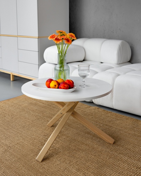 STK-TRIPLE - biały, okrągły stolik kawowy, dwie średnice blatu