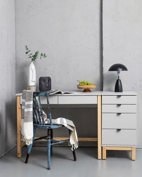 Zestaw: szare, jasnoszare, biurko z dostawką z szufladami B+D-DES5, stone grey Zestaw: szare, jasnoszare, biurko z dostawką z szufladami B+D-DES5, stone grey